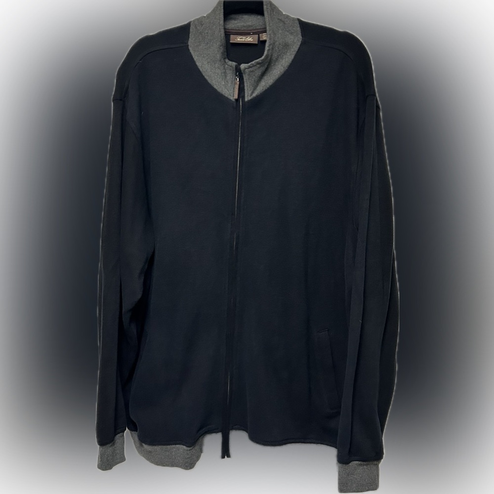 Tasso Elba Men’s Full Zip Knit Jacket Sweater Black Gray XXL